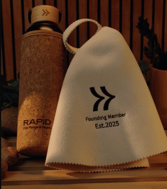 Founding Member sauna hat and RAPID bottle